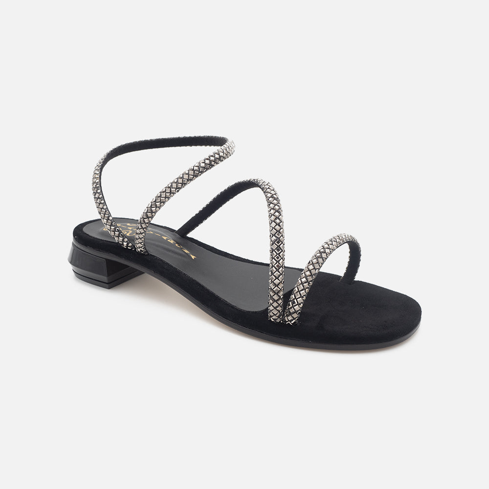 '- ["Donna","Sandali Eleganti","Scarpe","Siano Via Roma"] - SIANO VIA ROMA 035 Sandalo Glitter Camoscio Nero - Lupis SRL