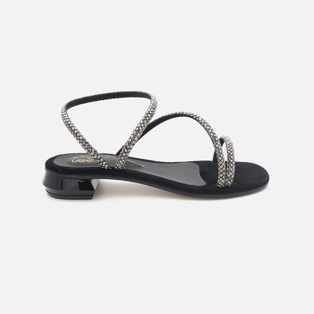 '- ["Donna","Sandali Eleganti","Scarpe","Siano Via Roma"] - SIANO VIA ROMA 035 Sandalo Glitter Camoscio Nero - Lupis SRL