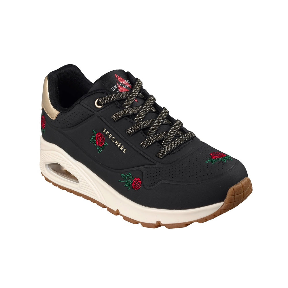Skechers Women's Uno Champagne & Roses Black Red Sports Shoes 177862-BKRD