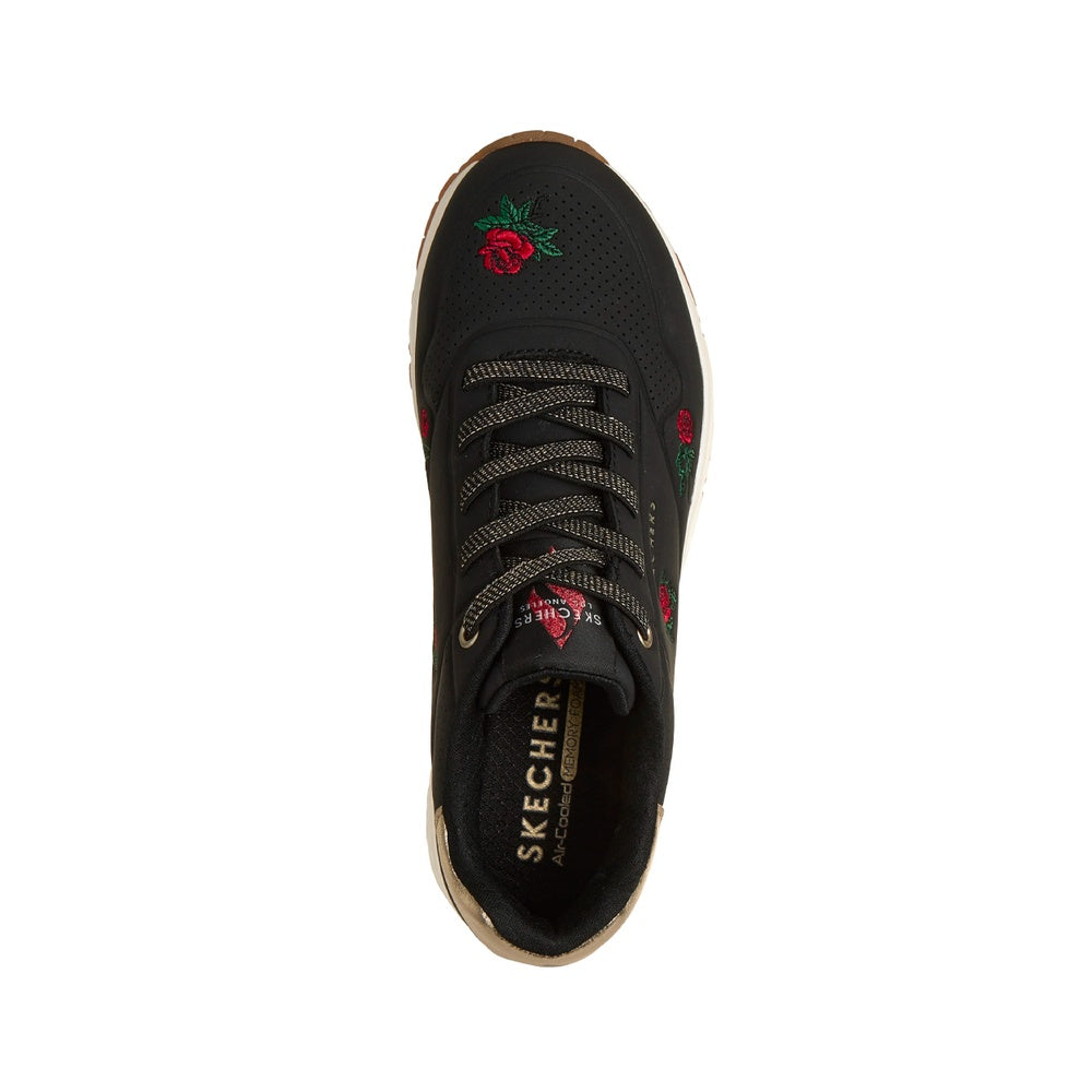 Skechers Women's Uno Champagne & Roses Black Red Sports Shoes 177862-BKRD