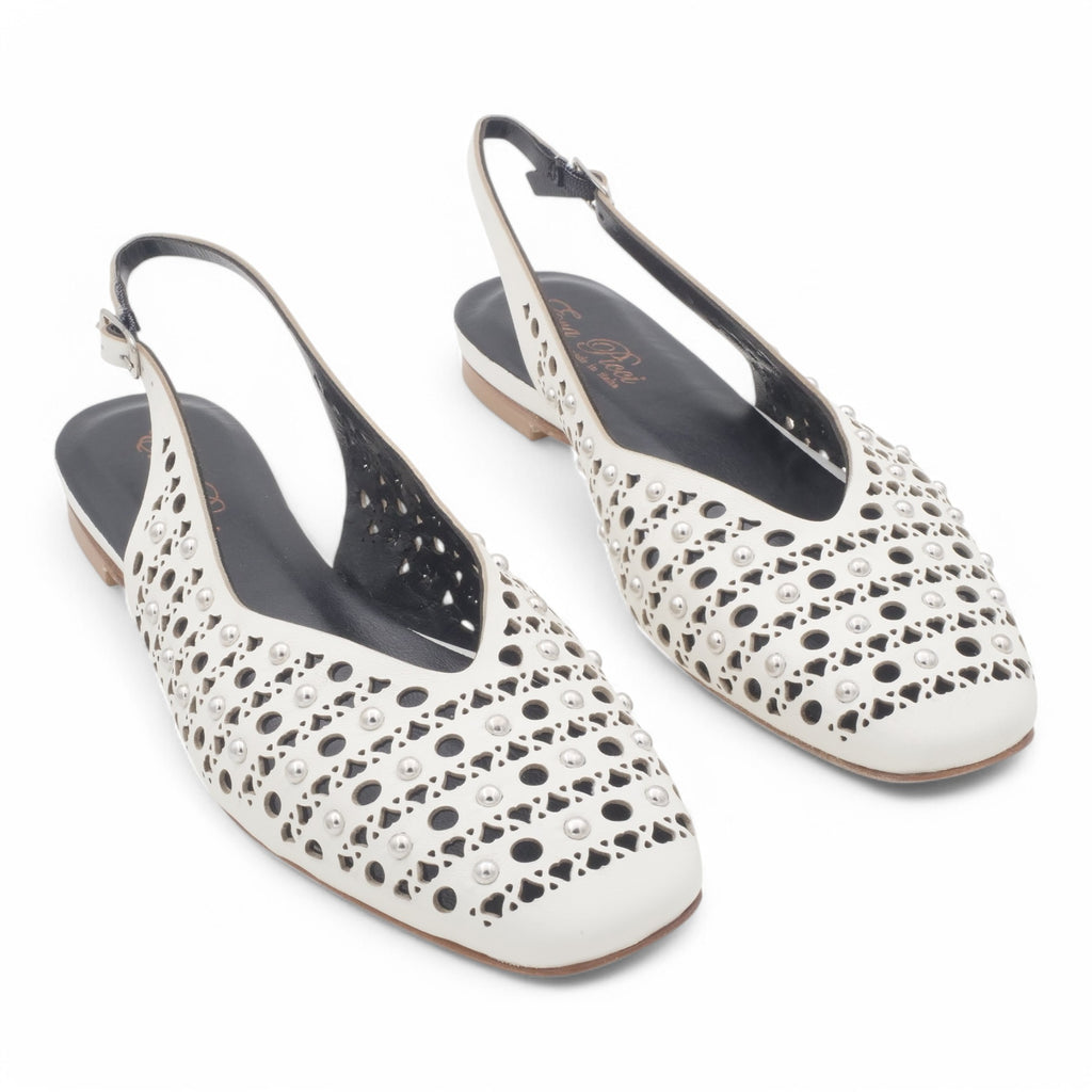  - ["Artigianato","Donna","Eva Picci","PE25","Scarpe","Slingback"] - Slingback da Donna Eva Picci Off White Borchie CH2524 - Lupis SRL