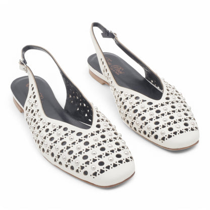  - ["Artigianato","Donna","Eva Picci","PE25","Scarpe","Slingback"] - Slingback da Donna Eva Picci Off White Borchie CH2524 - Lupis SRL