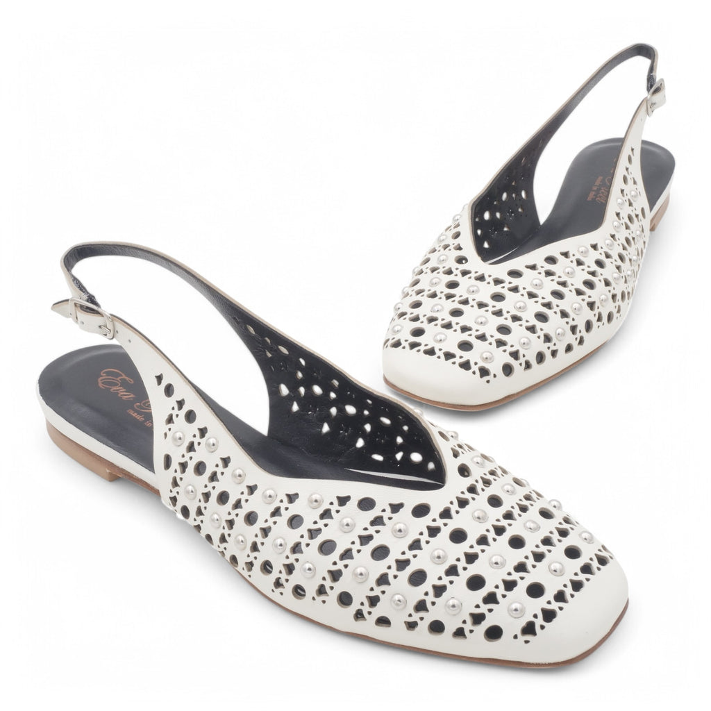  - ["Artigianato","Donna","Eva Picci","PE25","Scarpe","Slingback"] - Slingback da Donna Eva Picci Off White Borchie CH2524 - Lupis SRL