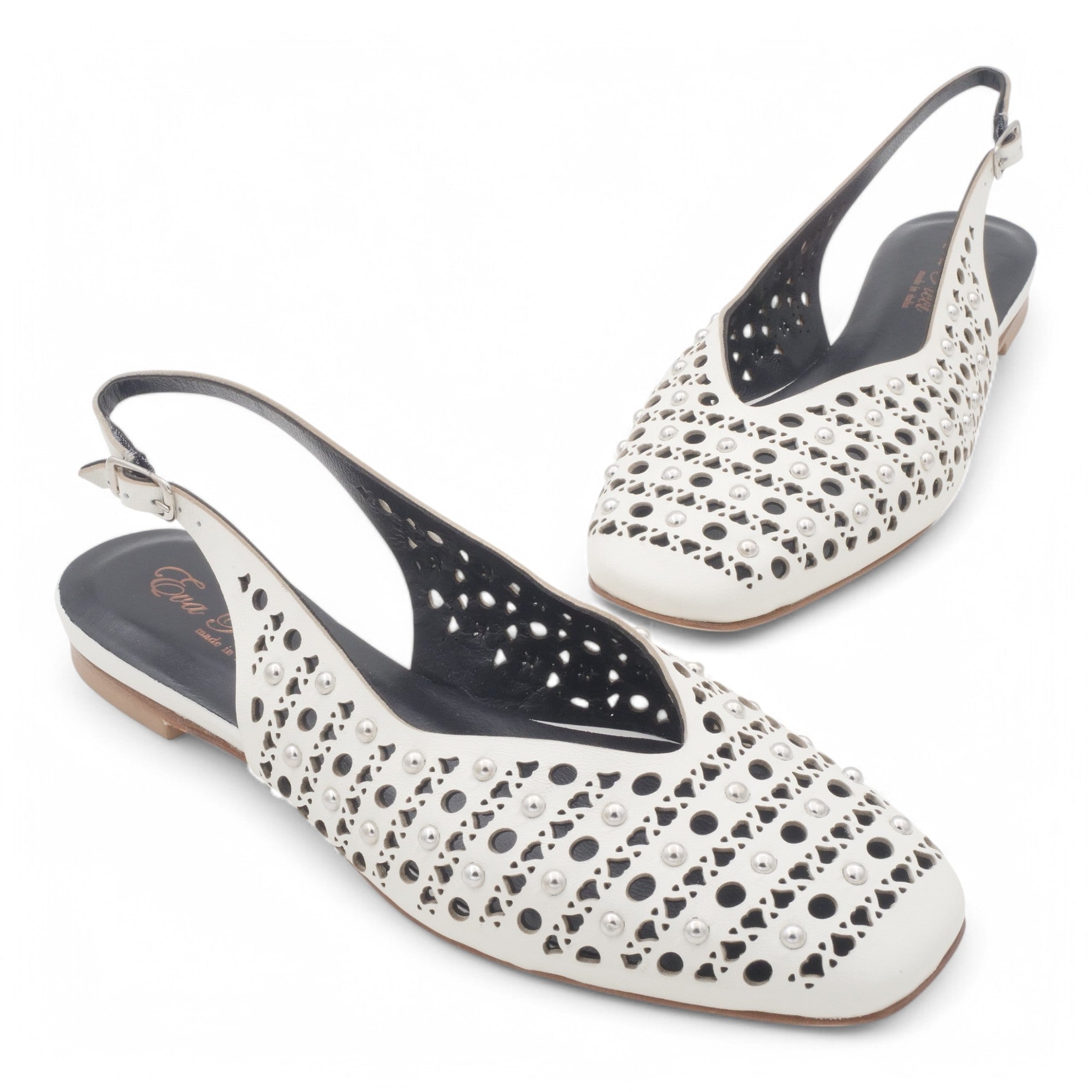  - ["Artigianato","Donna","Eva Picci","PE25","Scarpe","Slingback"] - Slingback da Donna Eva Picci Off White Borchie CH2524 - Lupis SRL