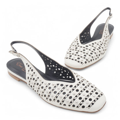  - ["Artigianato","Donna","Eva Picci","PE25","Scarpe","Slingback"] - Slingback da Donna Eva Picci Off White Borchie CH2524 - Lupis SRL