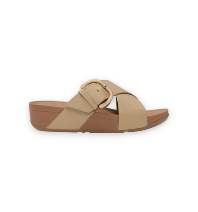 FitFlop Damen Pantolette Lulu Cross Slide Inlay Cappuccino JE8-923