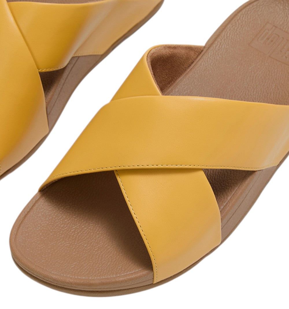 FitFlop Women's Lulu Cross Slide Leather Honey Gold K04-D65