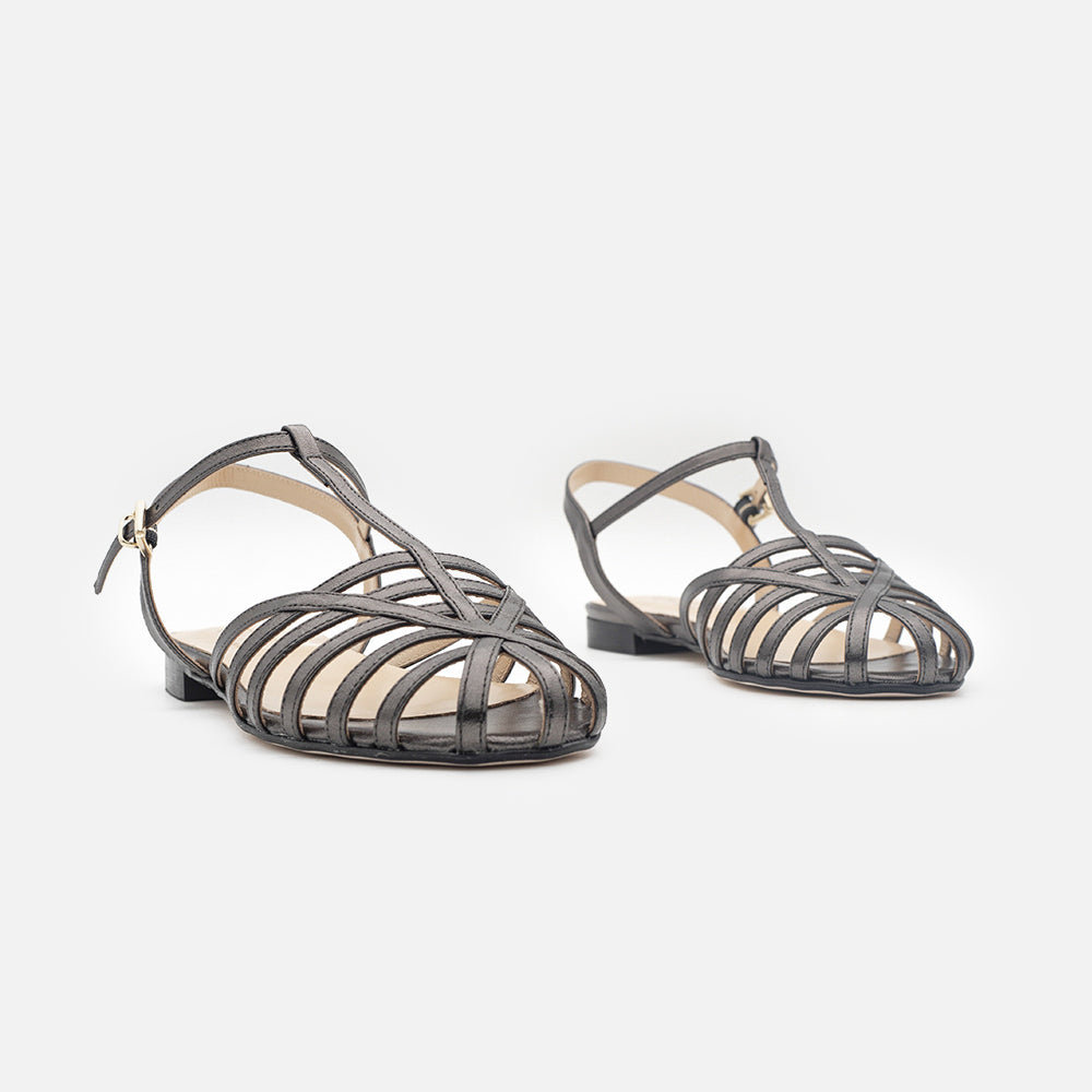 '- ["Artigianato","Donna","Eva Picci","Sandali Eleganti","Scarpe"] - Sandali Da Donna Eva Picci 1177 Sandalo Gabbietta Metallizzato Nero - Lupis SRL