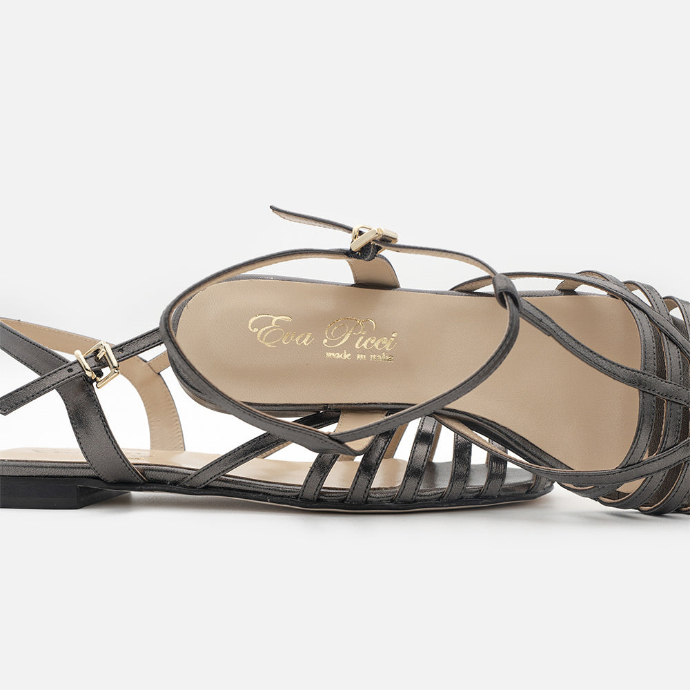 '- ["Artigianato","Donna","Eva Picci","Sandali Eleganti","Scarpe"] - Sandali Da Donna Eva Picci 1177 Sandalo Gabbietta Metallizzato Nero - Lupis SRL