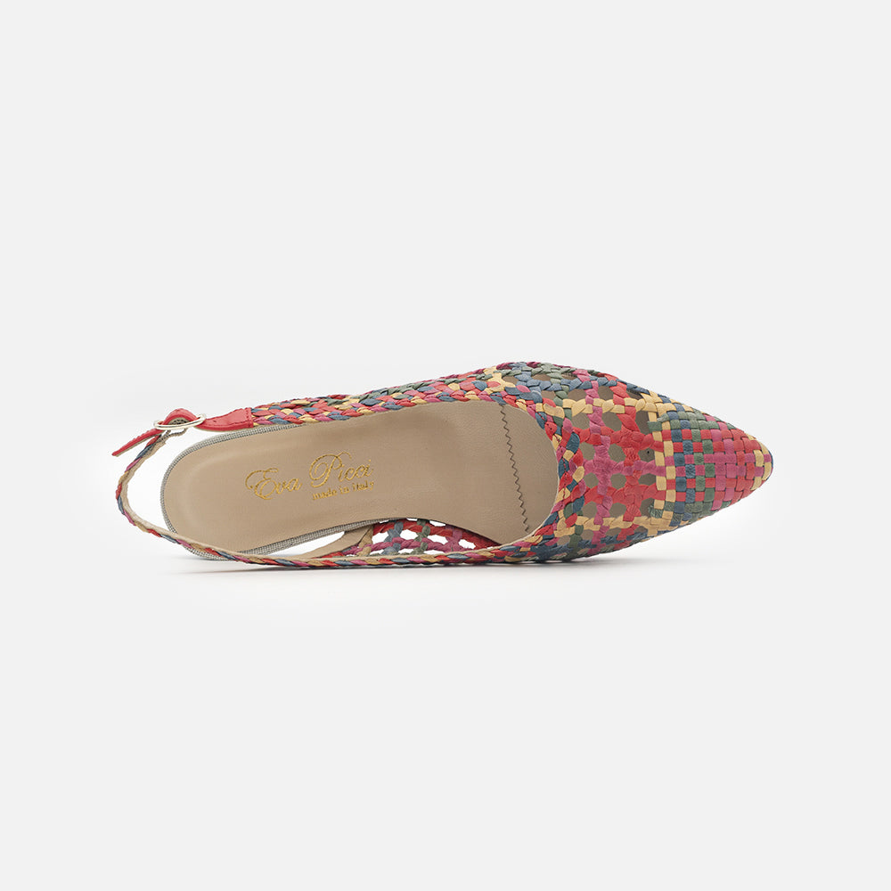 '- ["Artigianato","Donna","Eva Picci","Scarpe","Slingback","Tacco"] - Slingback Da Donna Eva Picci 11855 Woven Multicolor Nappa Reina - Lupis SRL