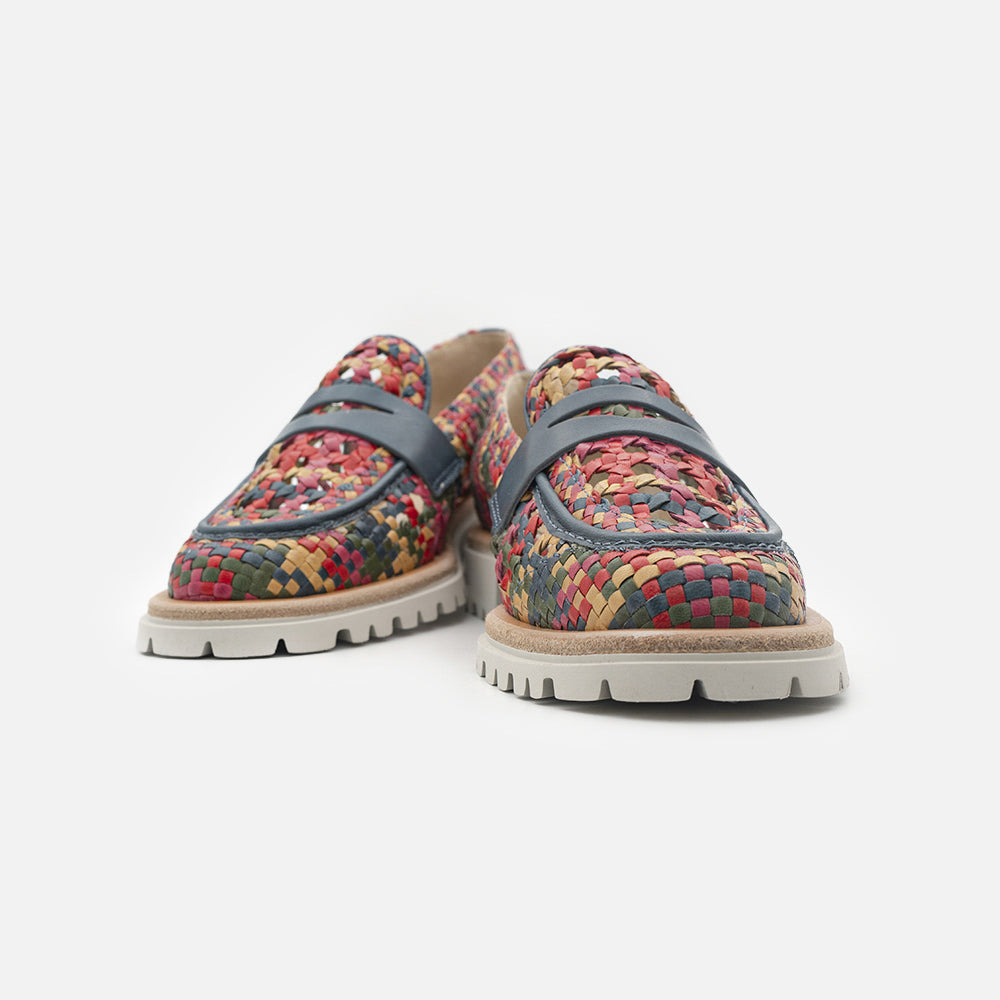 '- ["Artigianato","Donna","Eva Picci","Mocassini","Scarpe"] - Mocassini Da Donna Eva Picci 11864 Woven Multicolor Leather Bianco - Lupis SRL