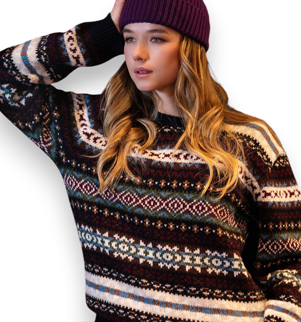 In The Box Crew Neck Sweater Jacquard Pattern Blue Multicolor FW250159-105